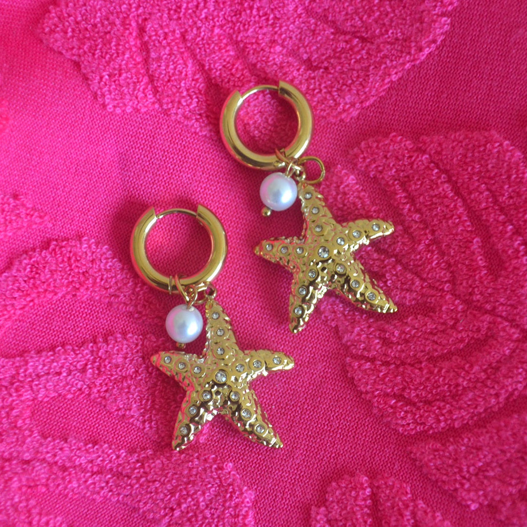 Pearl starfish oorbellen